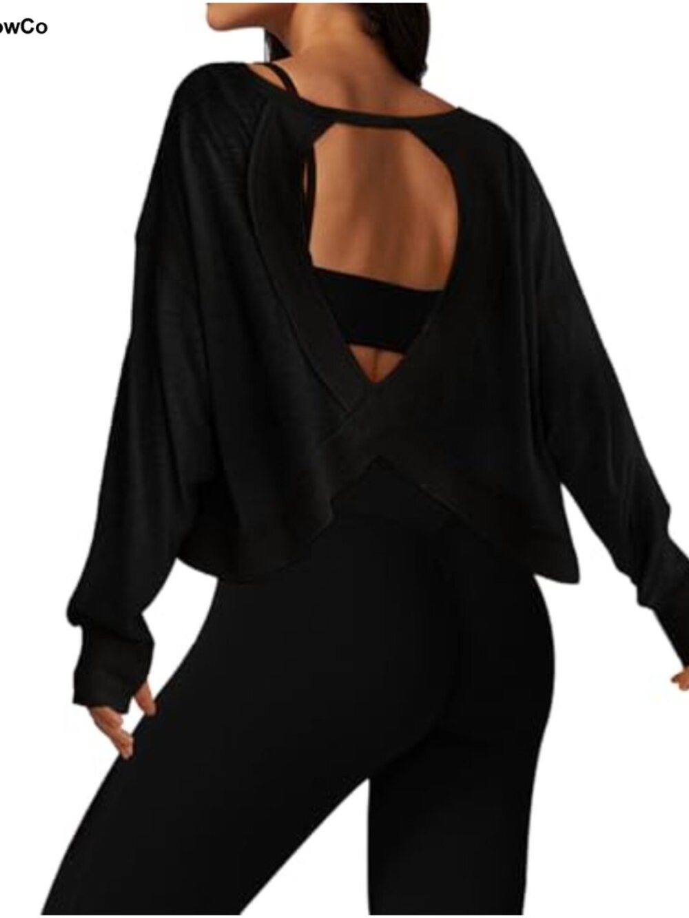 Open Back Workout Top Long Sleeve Cropped Athletic Gym Yoga